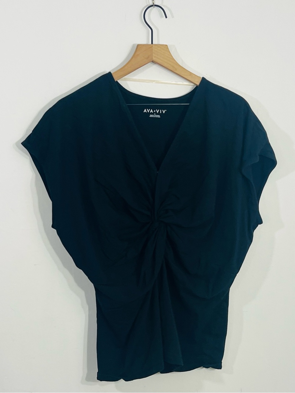 Ava & Viv Black Knit Twist Front V-Neck Short Sleeve Stretch Top Size 1X